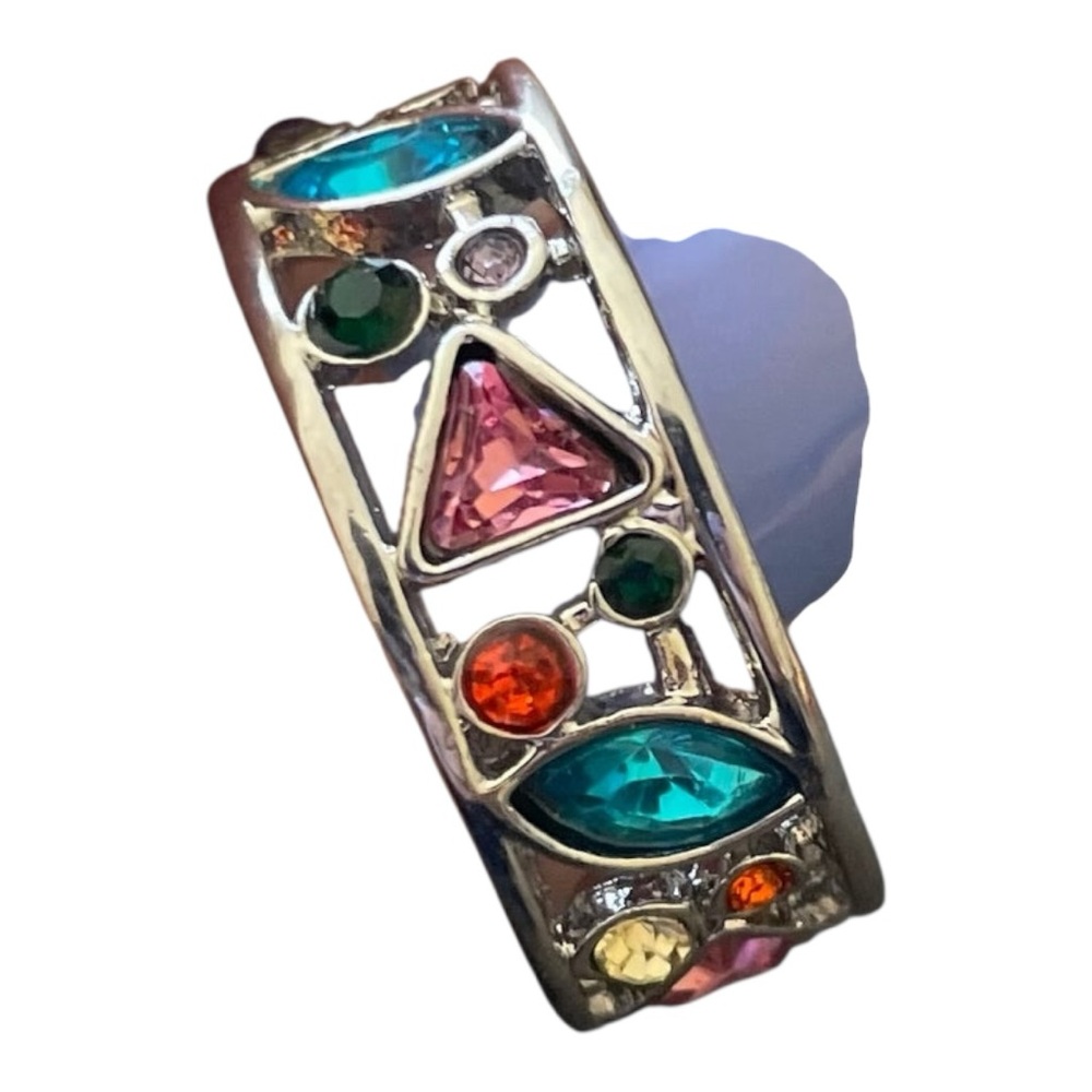 Multicolor Geometric Gemstone Silver Ring - image 2